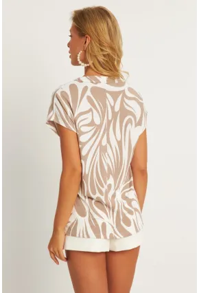 Kadın Vizon Zebra Desenli V Yaka Bluz AYD347