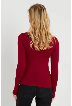 Kadın Yarım Balıkçı Bluz Bordo AYD289