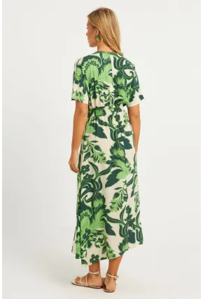 Kadın Yeşil Desenli Gipeli Midi Elbise YZ1055