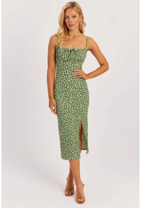 Kadın Yeşil İnce Askılı Midi Elbise MON125