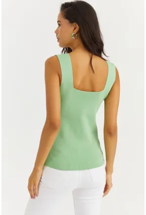 Kadın Yeşil Kare Yaka Triko Bluz YV80