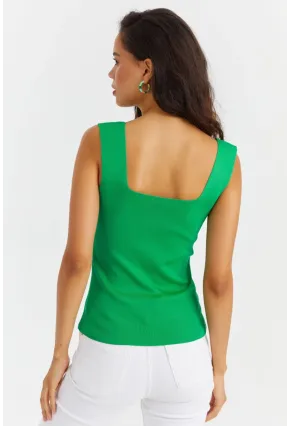 Kadın Yeşil Kare Yaka Triko Bluz YV87