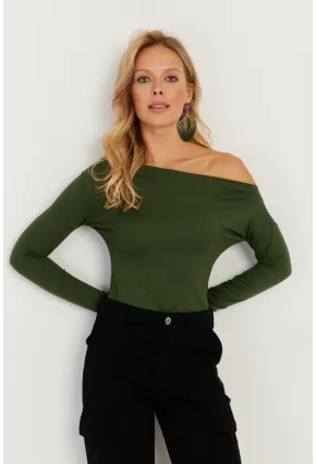 Kadın Yeşil Kayık Yaka Bluz LPP1254