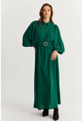 Kadın Yeşil Kemerli Maxi Elbise MASF15