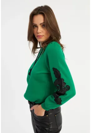 Kadın Yeşil Kol Detaylı Bluz MAYD13