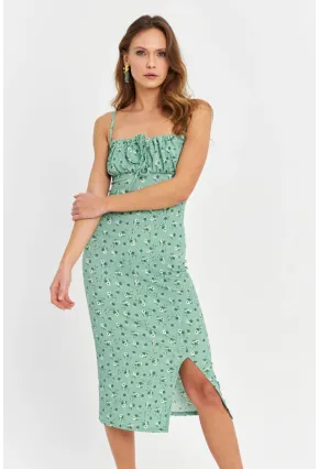 Kadın Yeşil Önü Bağlamalı Midi Elbise MTK10546