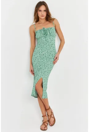 Kadın Yeşil Önü Bağlamalı Midi Elbise MTK10546