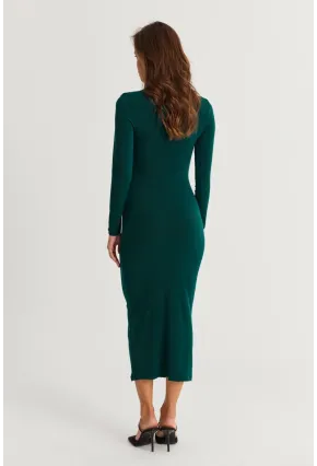 Kadın Zümrüt Yeşil Drape Maxi Elbise DMR377