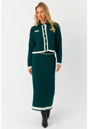 Kadın Zümrüt Yeşil İkili Alt Üst Triko Takım NUV34