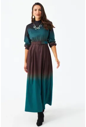 Kadın Zümrüt Yeşil Kemerli Maxi Elbise MHAD4974