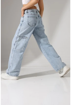Açık Mavi Geniş Paça Jean Pantolon