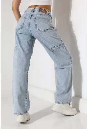 Açık Mavi Geniş Paça Jean Pantolon