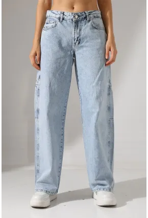 Açık Mavi Geniş Paça Jean Pantolon