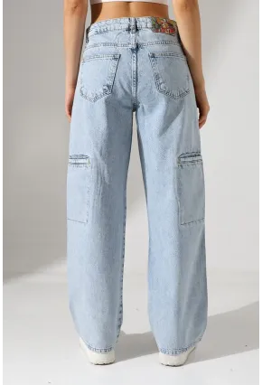 Açık Mavi Geniş Paça Jean Pantolon