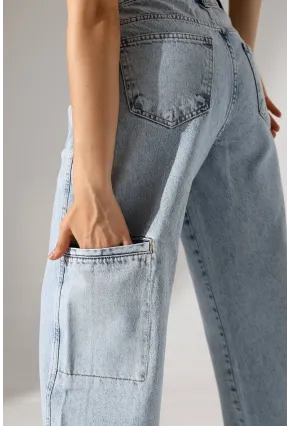 Açık Mavi Geniş Paça Jean Pantolon