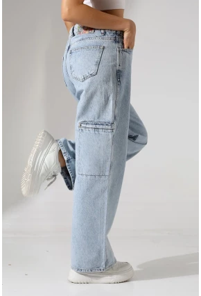 Açık Mavi Geniş Paça Jean Pantolon