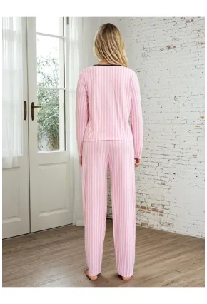 Çizgili Pembe Time To Relax Baskılı Pijama Takımı