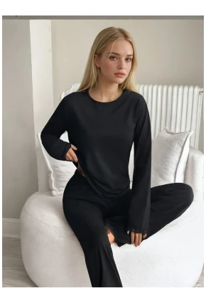 Dantel Detay Premium Siyah Suprem Pijama