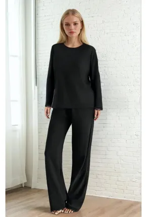 Dantel Detay Premium Siyah Suprem Pijama