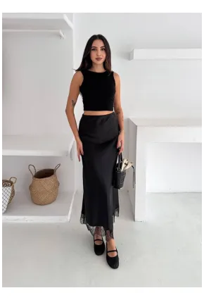 Dantel Detay Saten Uzun Etek
