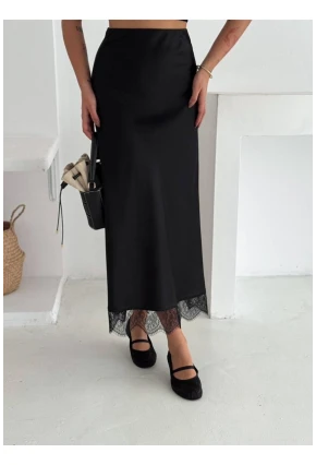 Dantel Detay Saten Uzun Etek