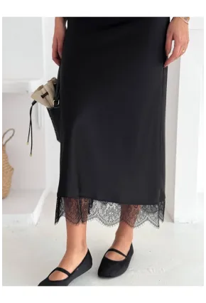 Dantel Detay Saten Uzun Etek
