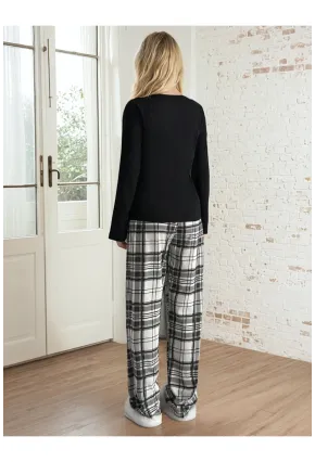 Ekose Desen Alt Kalp Baskılı Pijama Takımı