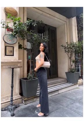Geniş Paça Yüksek Bel Siyah Jean