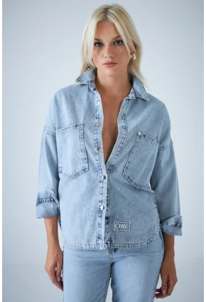 Kadın Açık Mavi Denim Gömlek TSS101