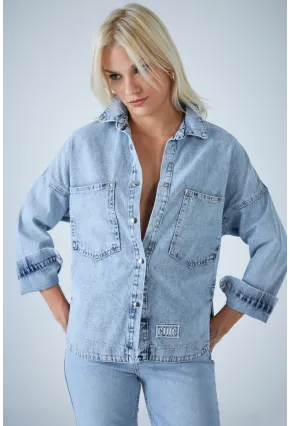 Kadın Açık Mavi Denim Gömlek TSS101