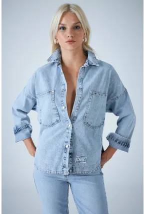 Kadın Açık Mavi Denim Gömlek TSS101
