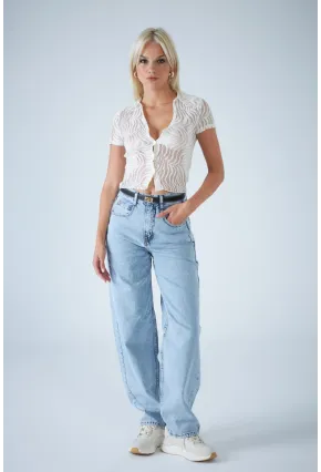 Kadın Açık Mavi Yüksek Bel Baggy Jean TSS388