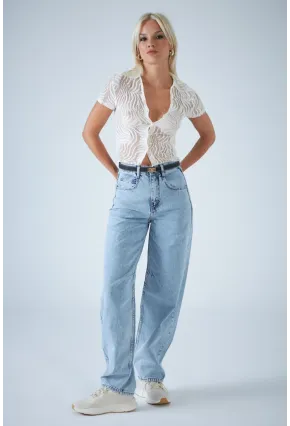 Kadın Açık Mavi Yüksek Bel Baggy Jean TSS388