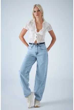 Kadın Açık Mavi Yüksek Bel Baggy Jean TSS388