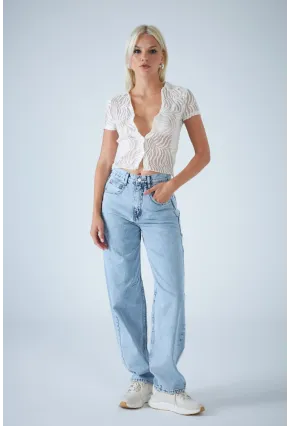 Kadın Açık Mavi Yüksek Bel Baggy Jean TSS388