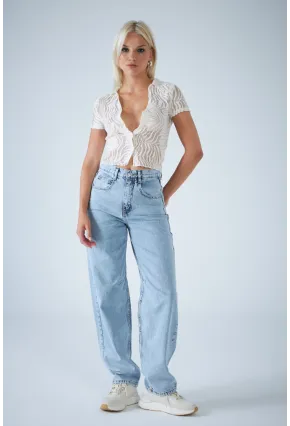 Kadın Açık Mavi Yüksek Bel Baggy Jean TSS388