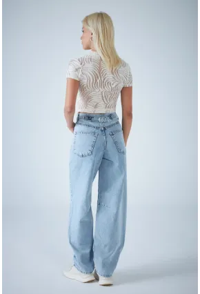 Kadın Açık Mavi Yüksek Bel Baggy Jean TSS388