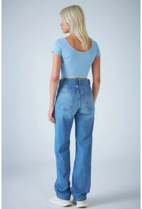 Kadın Açık Mavi Yüksel Bel Düz Kesim Jean TSS488