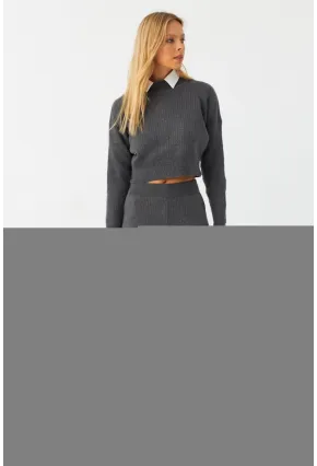 Kadın Antrasit Alt Üst Triko Takım ELT163