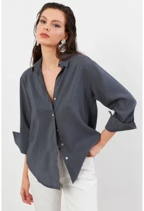 Kadın Antrasit Basic Gömlek SOL3664