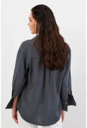 Kadın Antrasit Basic Gömlek SOL3664
