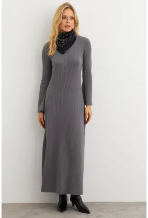 Kadın Antrasit Basic Maxi Elbise COL30