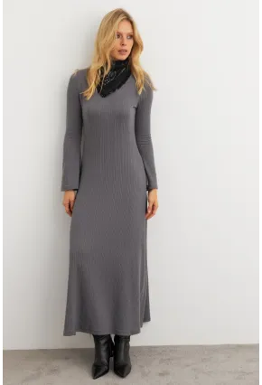 Kadın Antrasit Basic Maxi Elbise COL30