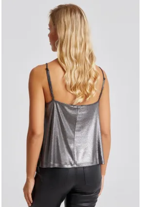 Kadın Antrasit Degaje Yaka Lurex Bluz LPP1250