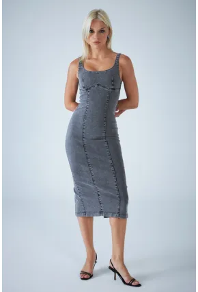 Kadın Antrasit Sırt Fermuarlı Midi Elbise TSS104