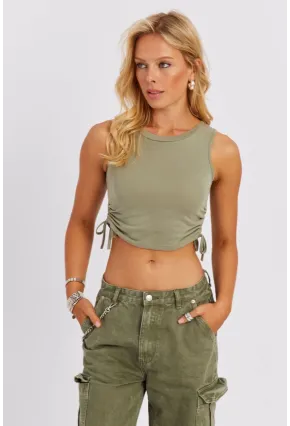 Kadın Badem-Çağla Yanları Bağcıklı Kolsuz Bluz MK09