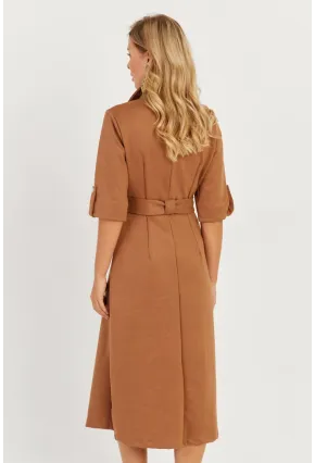 Kadın Badem Nubuk Midi Gömlek Elbise KED4023