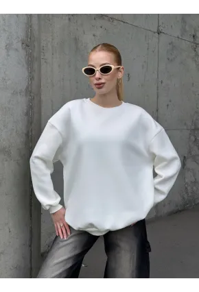 Kadın Basic Ekru Oversize Sweatshirt