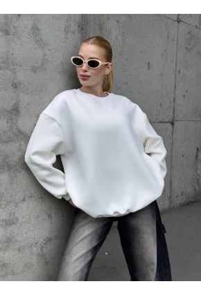 Kadın Basic Ekru Oversize Sweatshirt