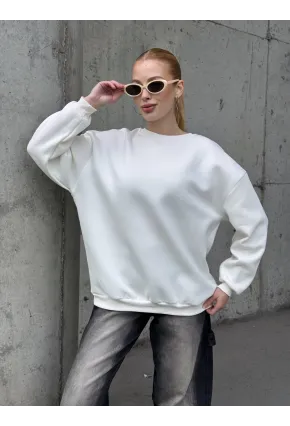 Kadın Basic Ekru Oversize Sweatshirt